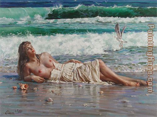 nude on the beach painting - Guan zeju nude on the beach art painting